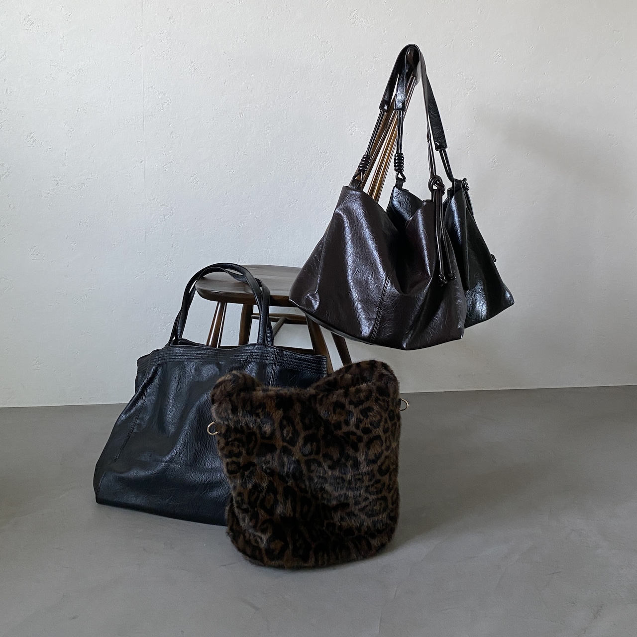 Grained eco leather 2way bag/bordeaux brown