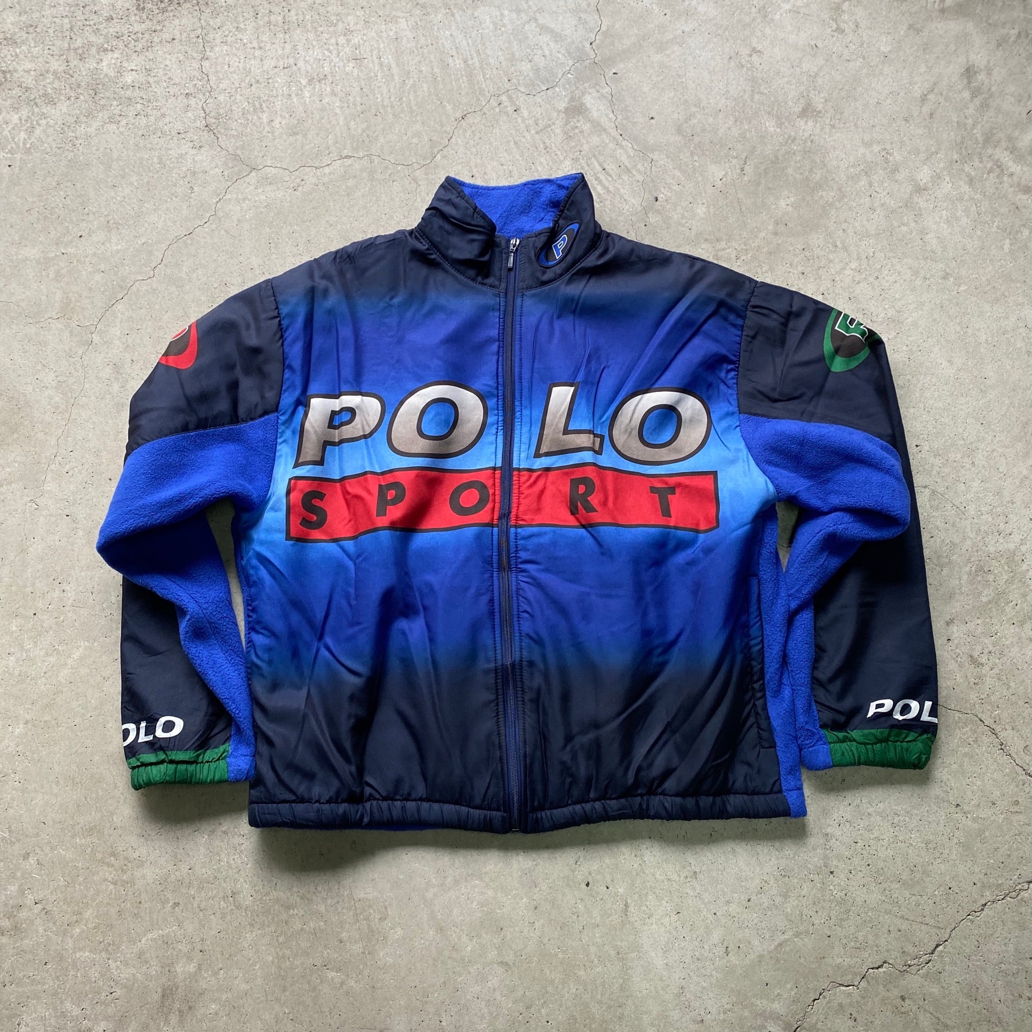 90s POLO SPORT ポロスポーツ バックロゴ バイカラーフリース XL