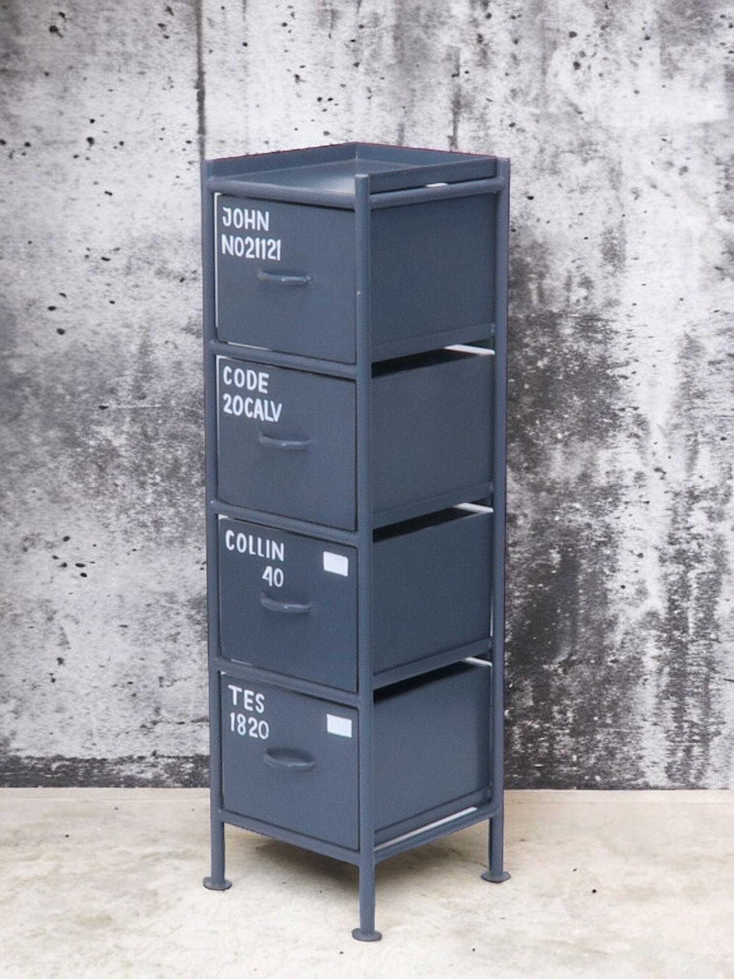 VERTICAL 4 DRAWERS CHEST - GRAY / 縦型 アイアンチェスト 4杯 グレー 