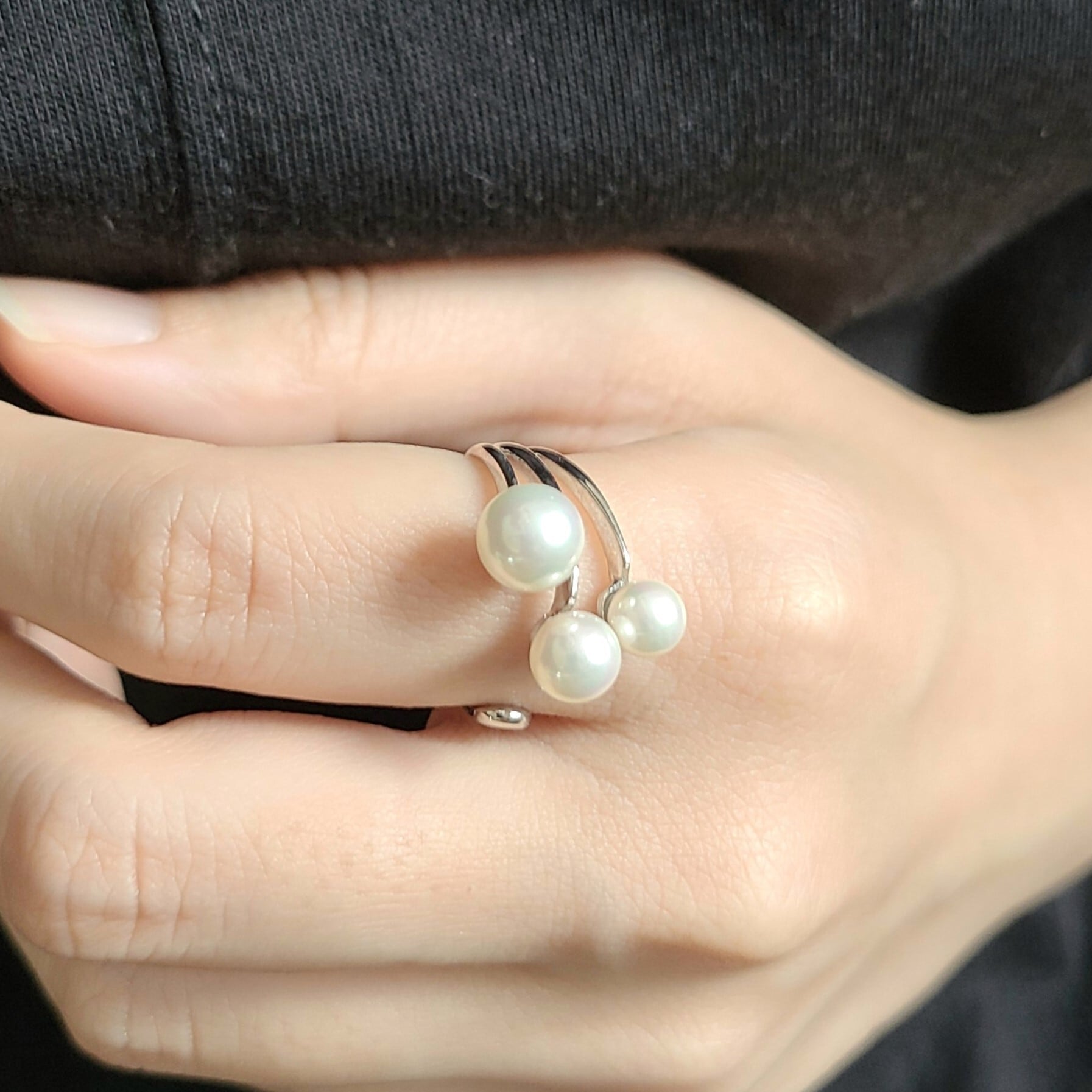 3粒パールの枝分かれフォークリング シルバー《送料無料》 | poonys