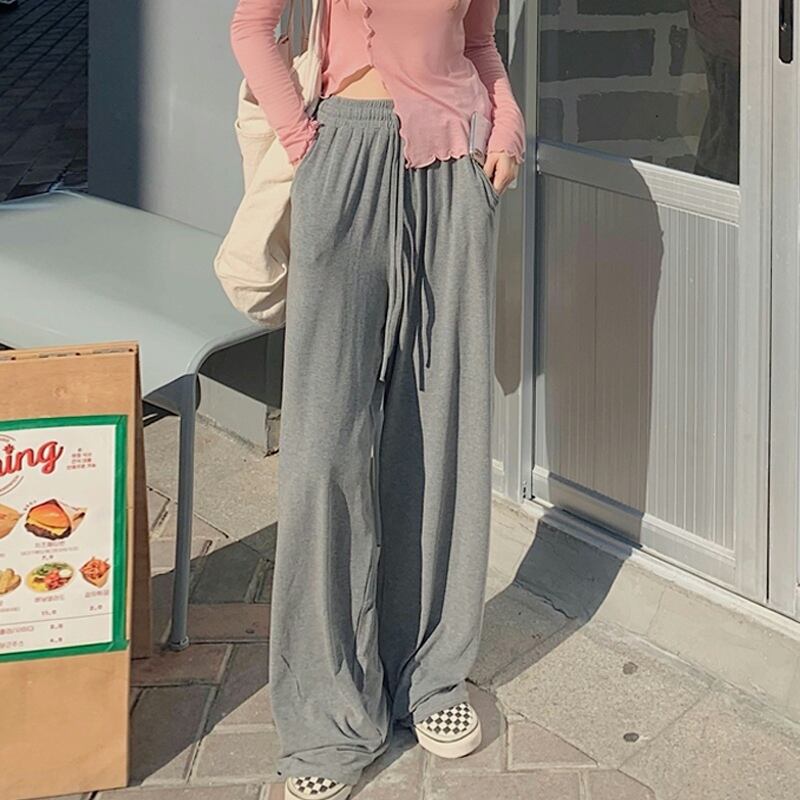 グレーパンツ スプリングオータムハイウェストウェストルーズカジュアル 春物 秋物 試着室77754148612