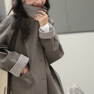 check-sleeve trench coat　J00470