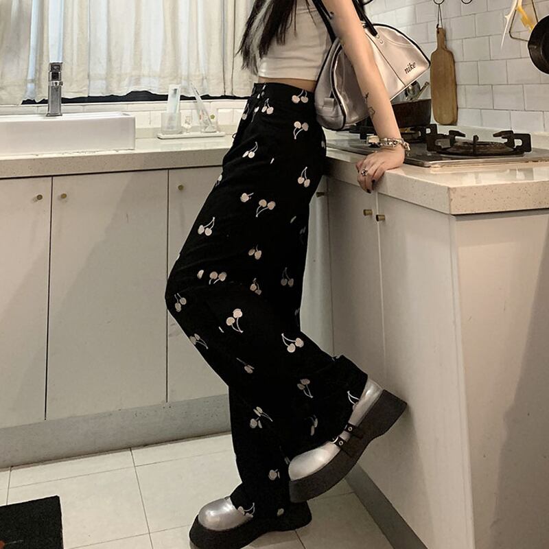 ブラックパンツ スプリングオータムハイウェストカジュアルルーズ 春物 秋物 スーパーモール93885641123