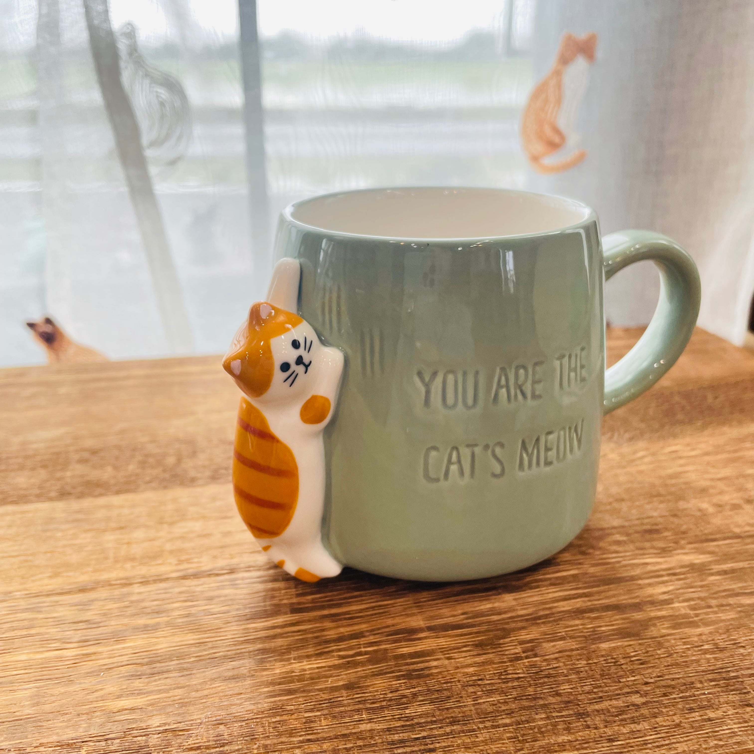 マグカップ｜波佐見焼｜ねこ柄｜グリーン 猫 ねこ ネコ 猫雑貨 猫