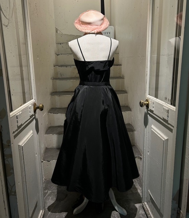 50's black × pink dot dress with belt