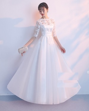 ★★送料無料★9号☆レースにチュール重ねのロングドレス(OPN3710）