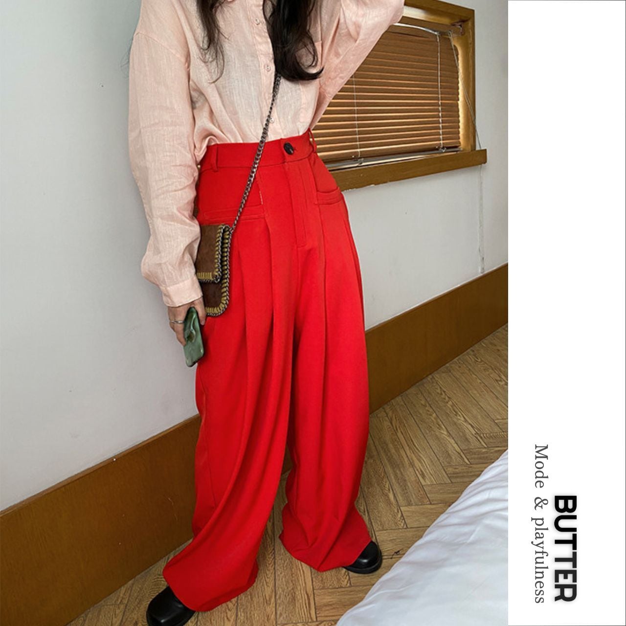 Vintage Red Loose Straight Pants 01196
