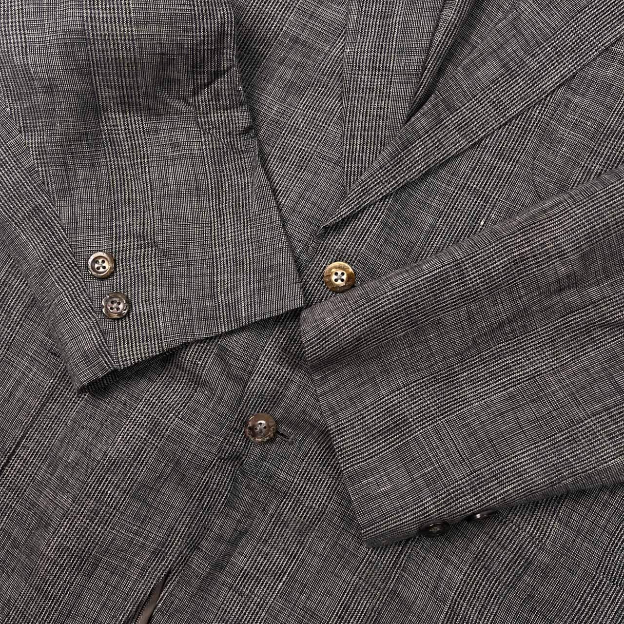 90s リネン100% Burberrys' バーバリー チェック テーラードジャケット L/グレー メンズ 背抜き ビンテージ