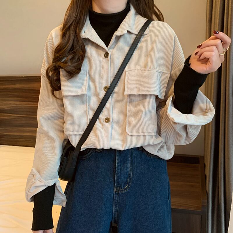 スタンダードコーデュロイシャツ スプリングスタイルルーズカラージャケット レトロ 春物 スーパーモール90196501388