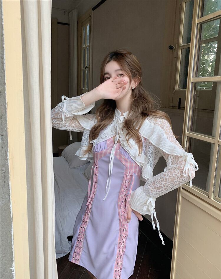 シャツ ホワイトブラウス サマーレースショートジャケット トップス ロング 夏物 ブラックストロベリース15848884682