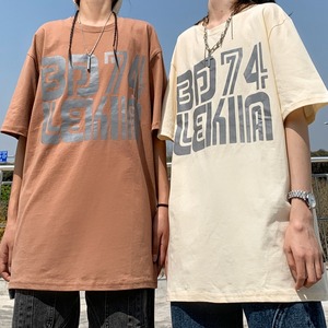 【韓国通販 dgo】2colors オーバーサイズ英ロゴプリントTシャツ ライトブラウン/アイボリー(W2247）トレンドアイテム