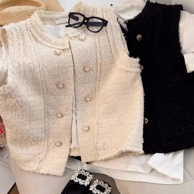 Double-breasted tweed gilet　M539