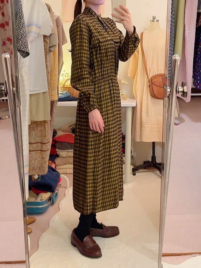 yellow black check one-piece