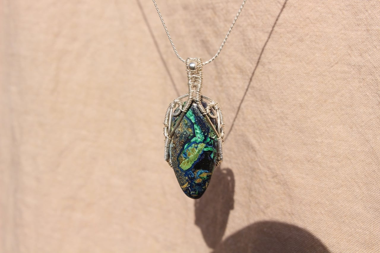 Azurmalachite silver925 wirewrapping pendant