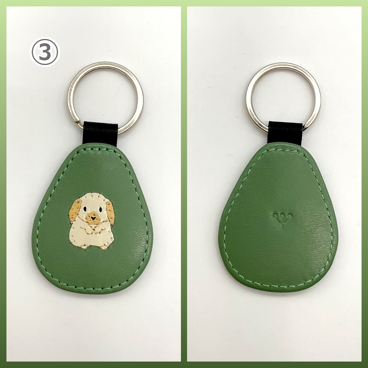 革の工房yuraric 手縫いうさぎアップリケ キーホルダー | うさぎ