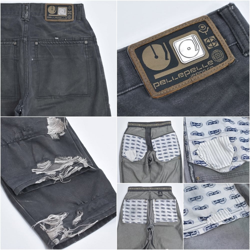 90s~ PELLE PELLE ペレペレ ダメージ デザイン ブラックデニム 90s~ PELLE PELLE ペレペレ ダメージ デザイン ブラックデニム