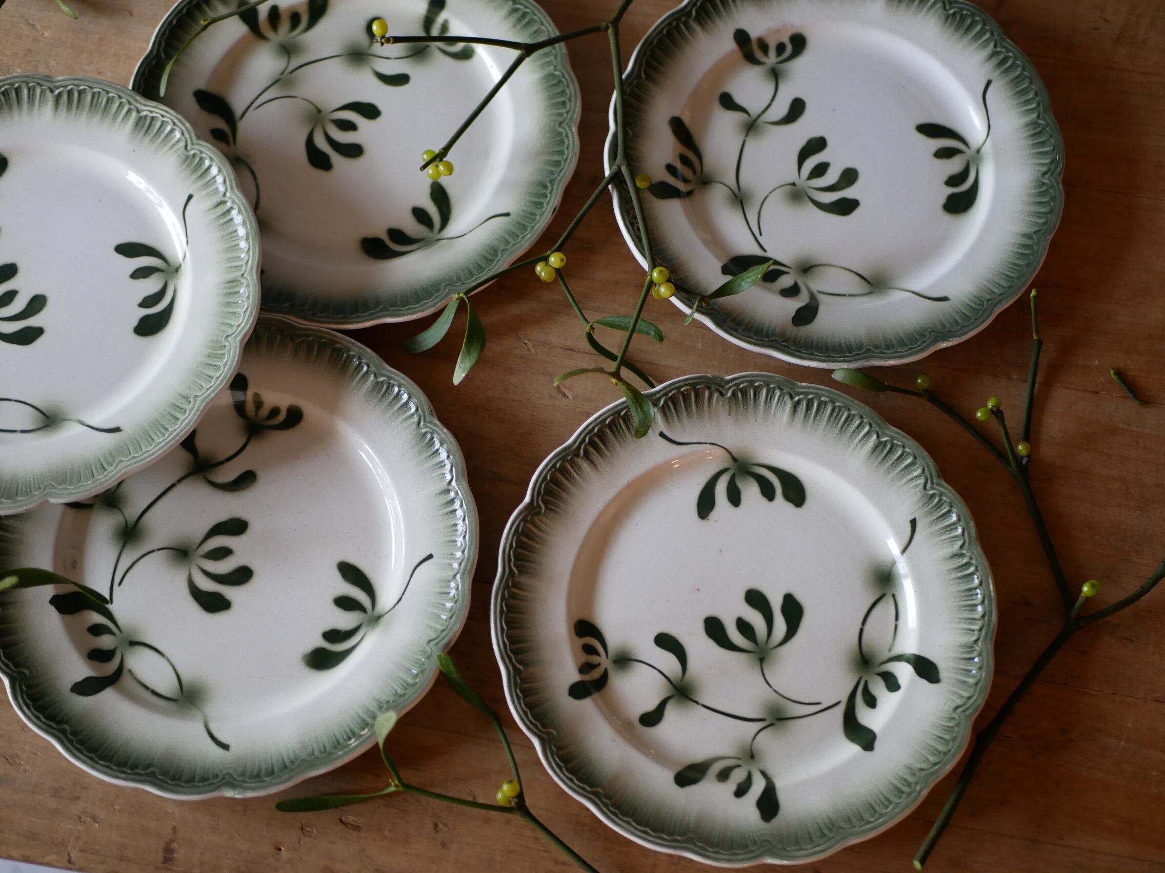 フランスアンティークプレート　ヤドリギプレート２枚セット　ヤドリギ皿　宿り木ペア No.2 ディナープレート 宿り木 ヤドリギ フランスアンティーク