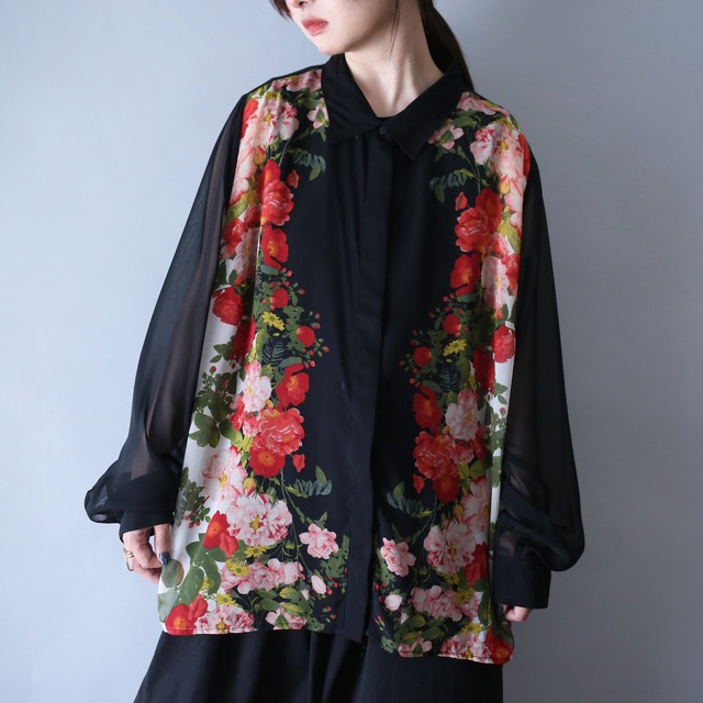 symmetry flower art pattern over silhouette see-through shirt