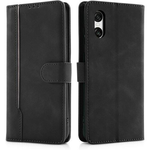 CASAFUNY Xperia 10 VI ケース 手帳型 耐衝撃 高質PUレザー 携帯ケース エクスペリア10 vi ケース 手帳型 ビジネス風 携帯カバー Sony エクスペリア10vi/SOG14/A402SO/XQ-ES44 ケース 手帳型 おしゃれ Xperia 10 マーク 6 手帳型ケース シンプル お洒落 カバー カードポケット マグネット開閉式 スタンド機能 軽量 ブラック 2876