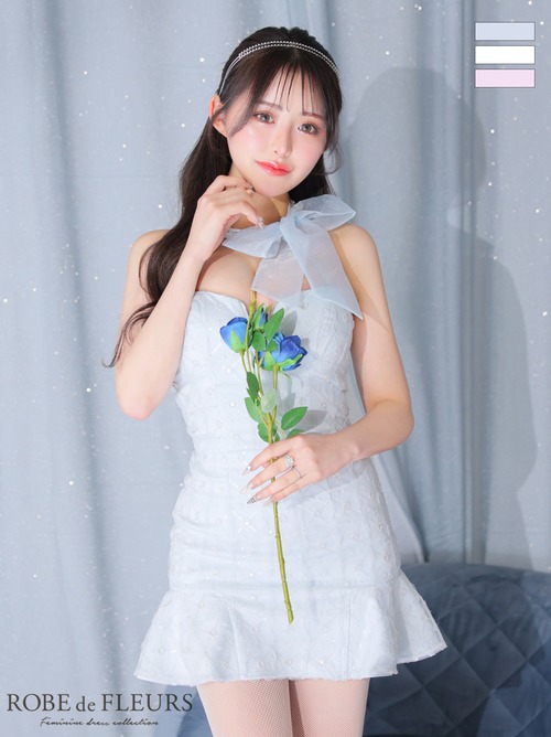 ROBE de FLEURS ローブドフルール fm3249  [オーガンジーリボンチョーカーアイドルセットアップミニキャバドレス] BLUE