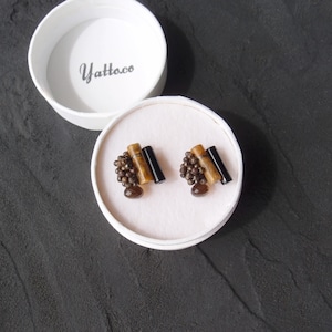 【天然石刺繍/ピアス】 Tiger's Eye × Bronzite × Black Onyx Earrings