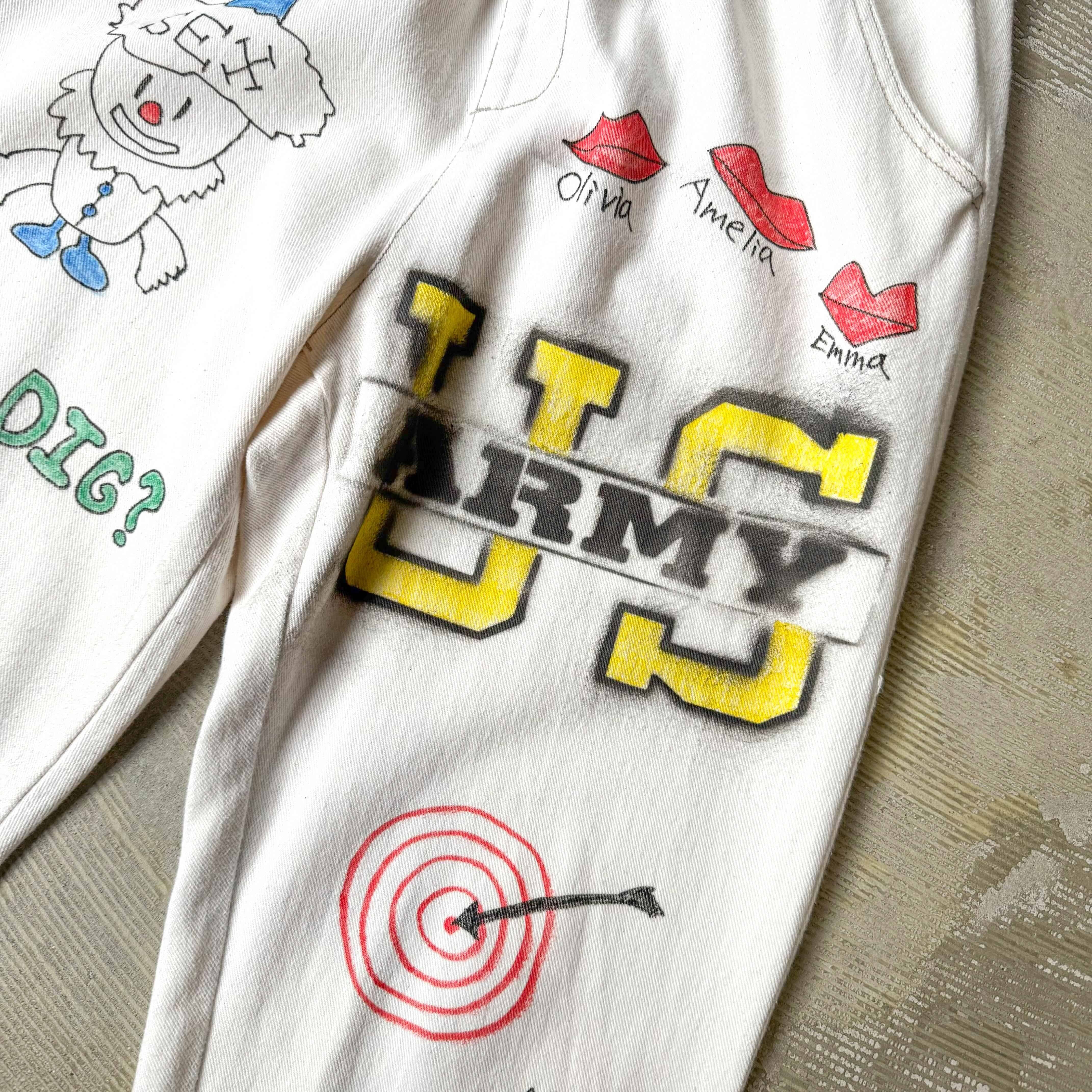 HAND PAINTED ART STENCIL MEMORIAL DENIM PANTS / ハンド ペイント