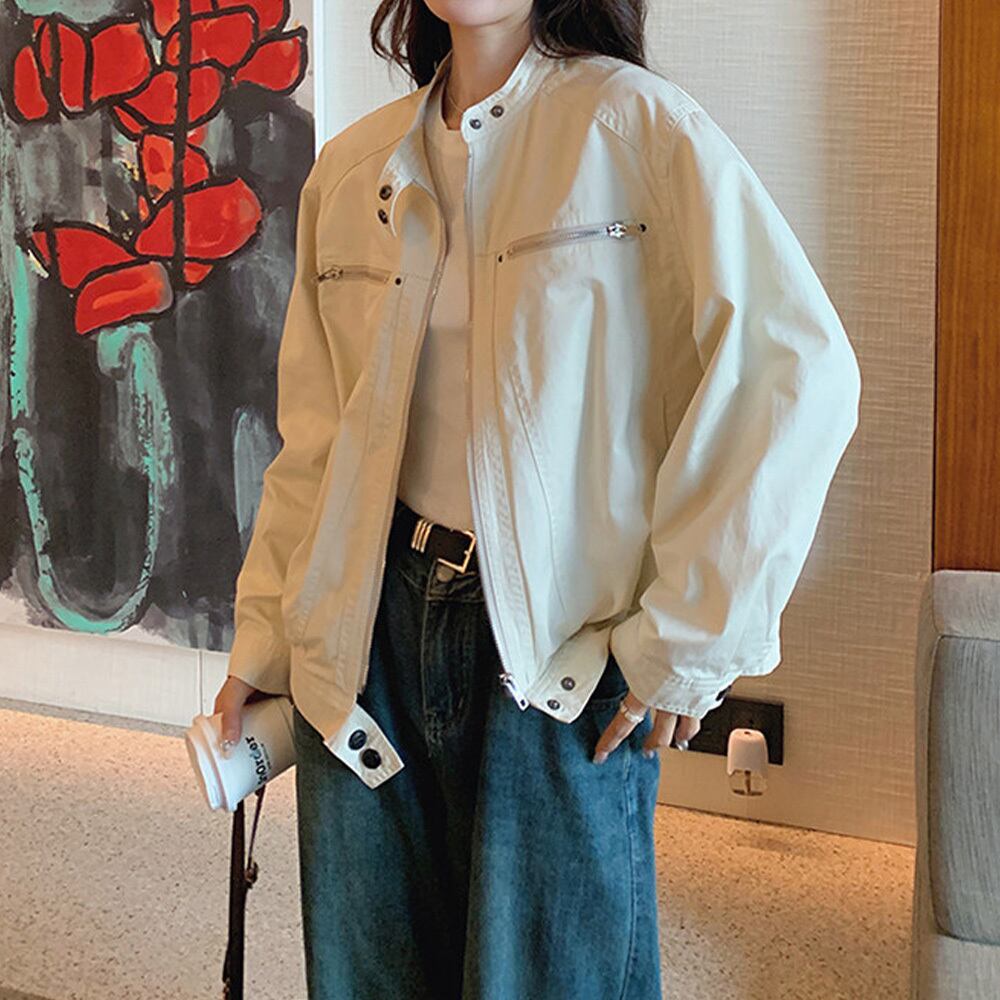 【送料無料】 ジャケット ブルゾン レディース 春秋 韓国 ライトアウター 大人 きれいめ シンプル カジュアル ライトアウター スタンドカラー ナチュラル ゆったり 体型カバー 大人可愛い 大人女子