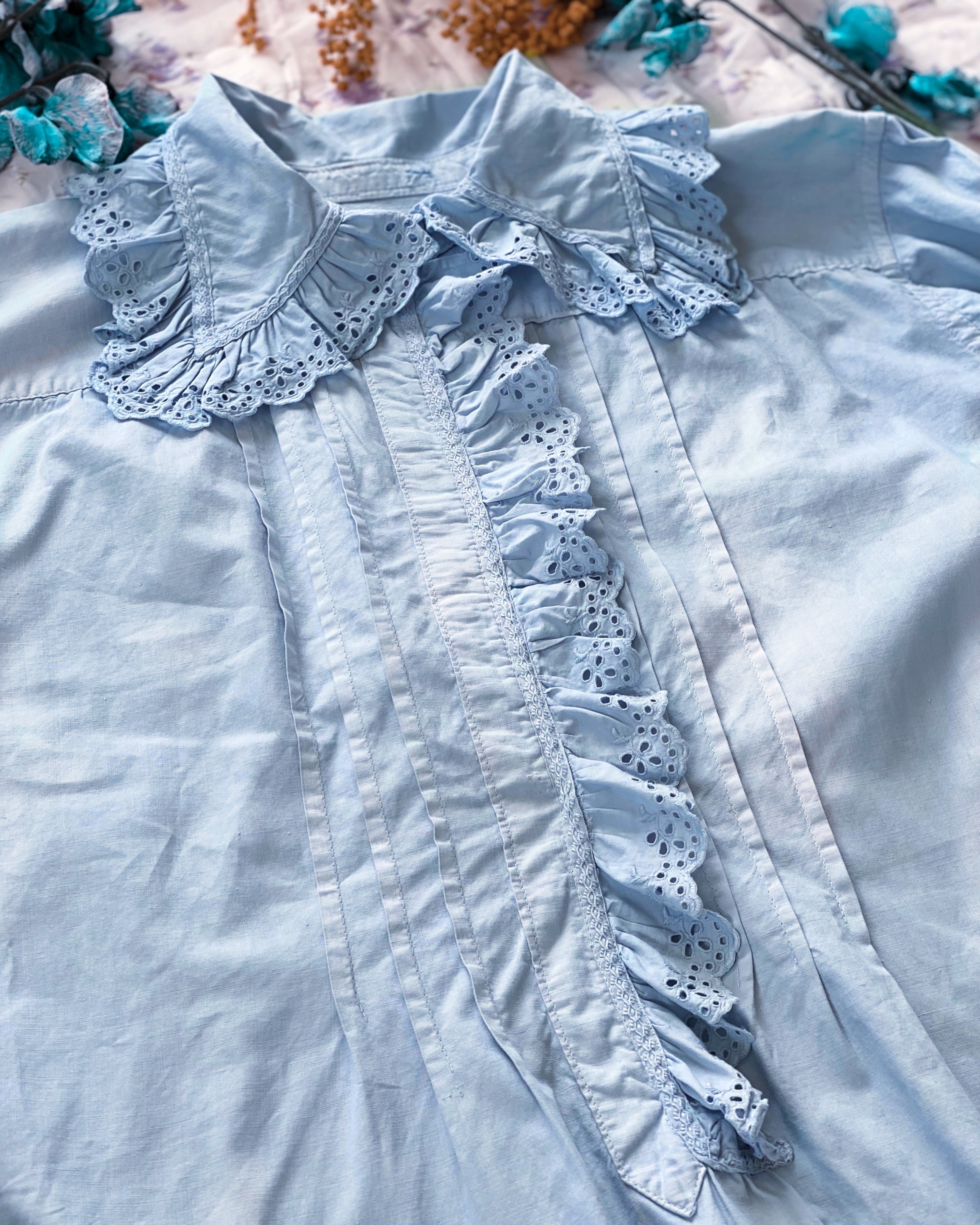 1900's Antique Ice blue Nightdress フランス アンティーク ナイトドレス アイスブルー BOUDOIR