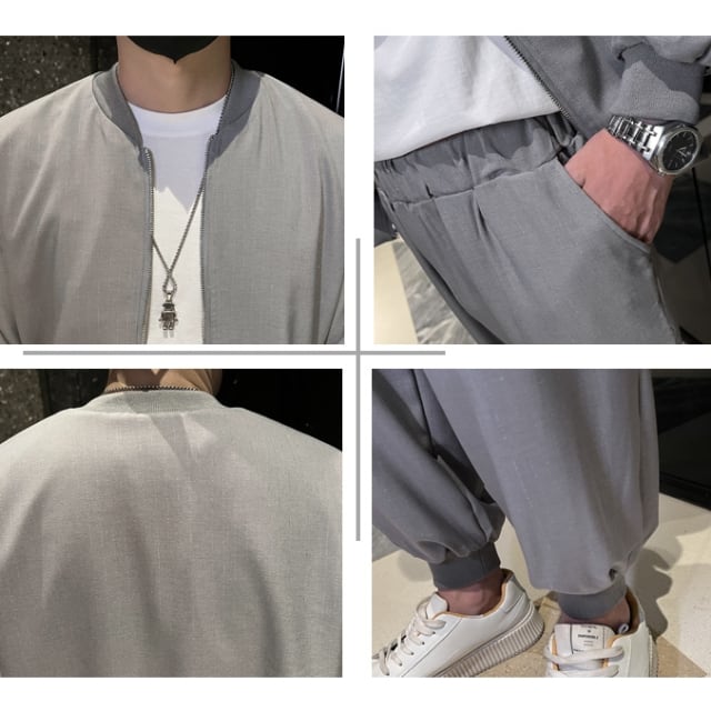 予約販売】メンズ セットアップ 上下 長袖 無地 グレー ブラック
