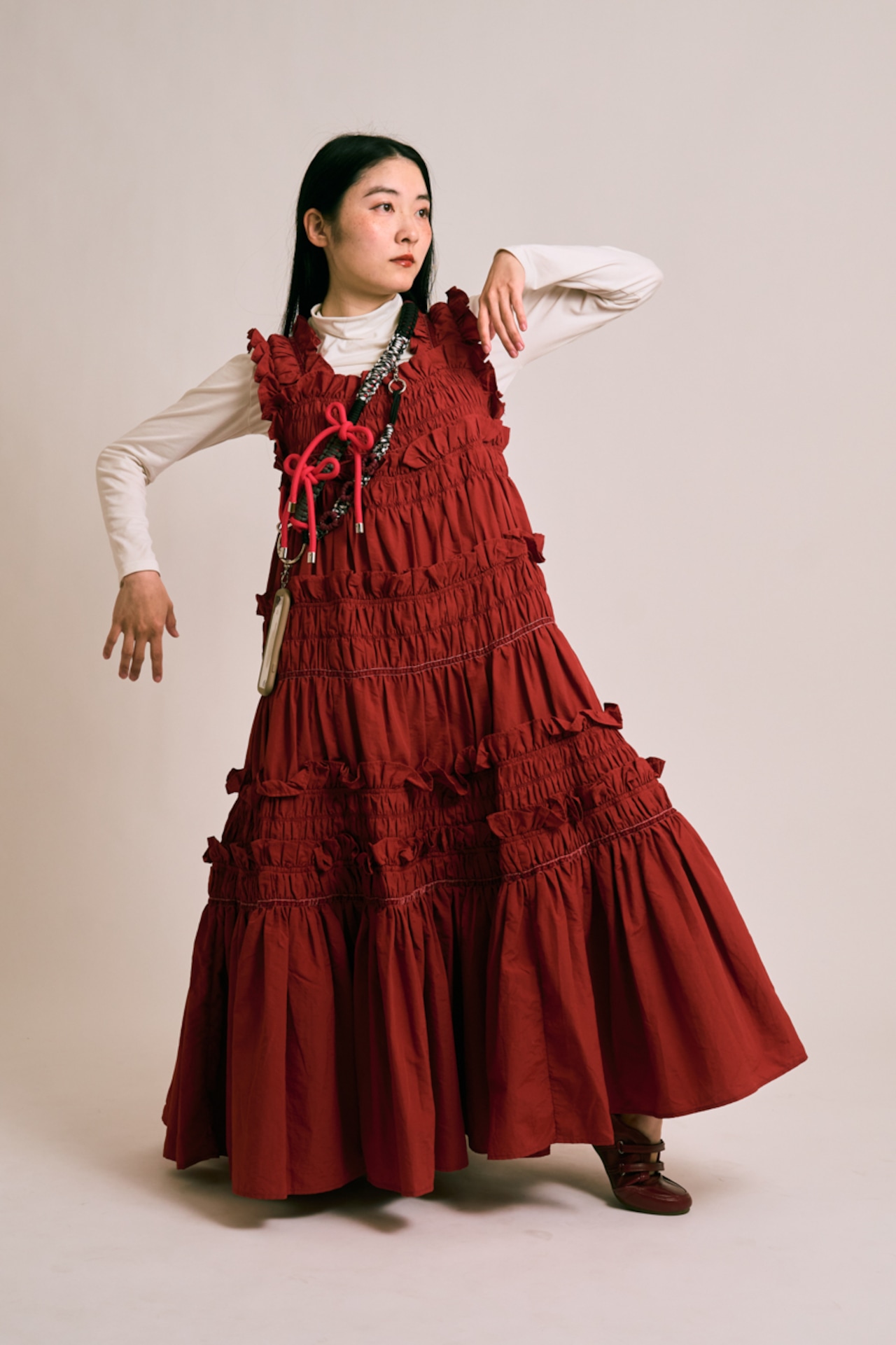 2way big ribbon flower strap Dark Red