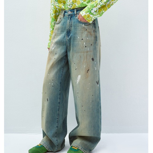 Wide Denim  Paint Jeans【3color】  T4397