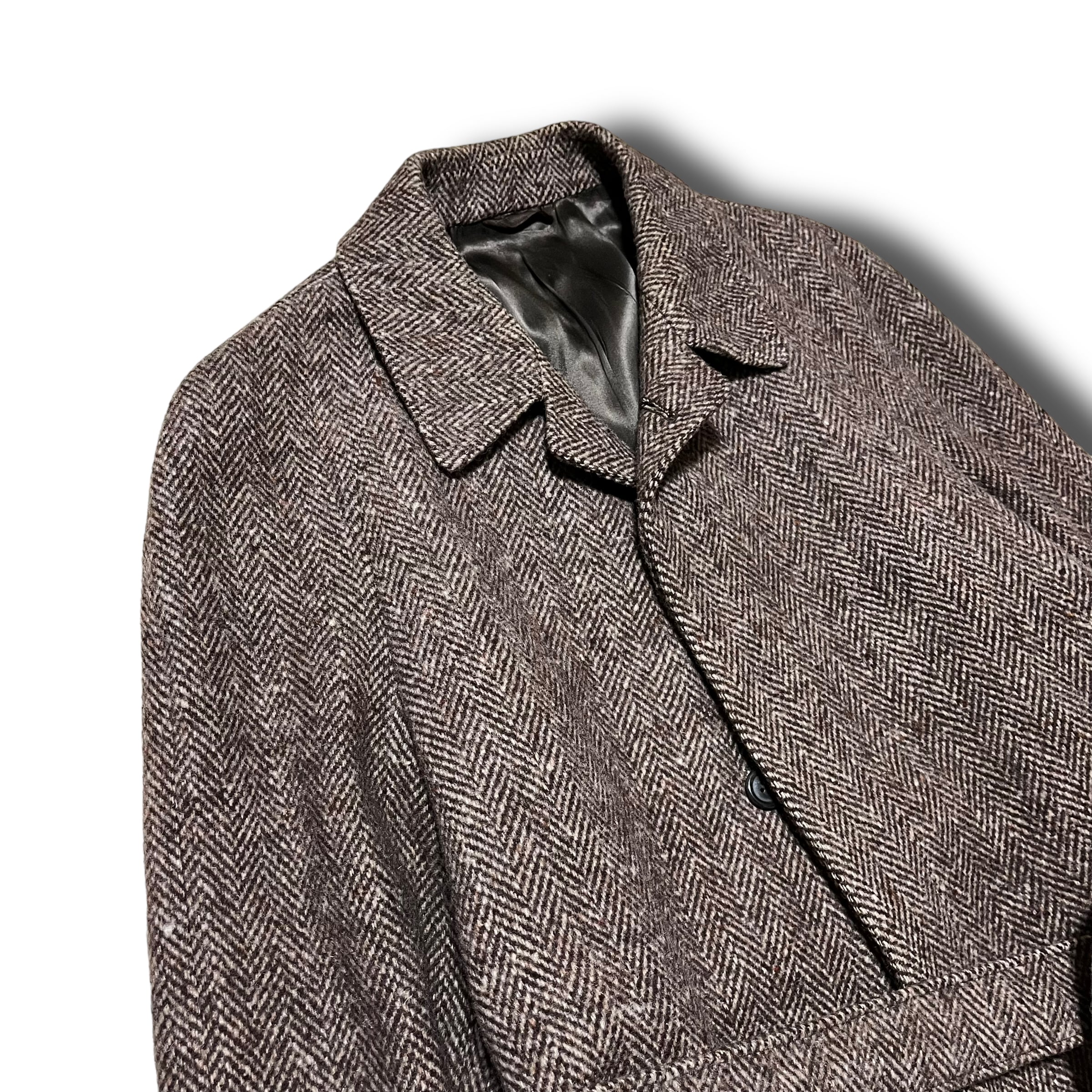 Used】ラグランスリーブヘリンボーンツイードベルテッドコート