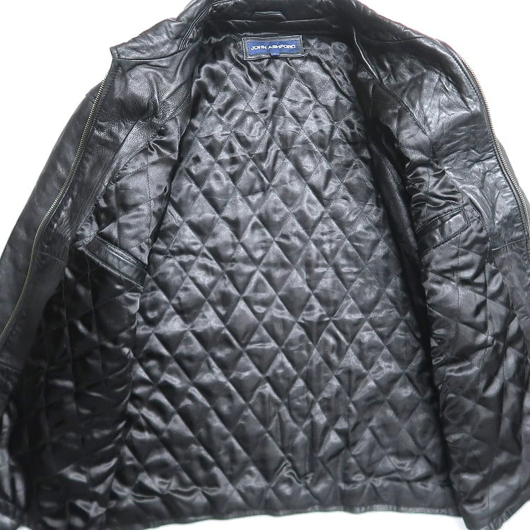 古着 JOHN ASHFORD 本革 レザー ジャケット ブルゾン ブラック 表記：L
