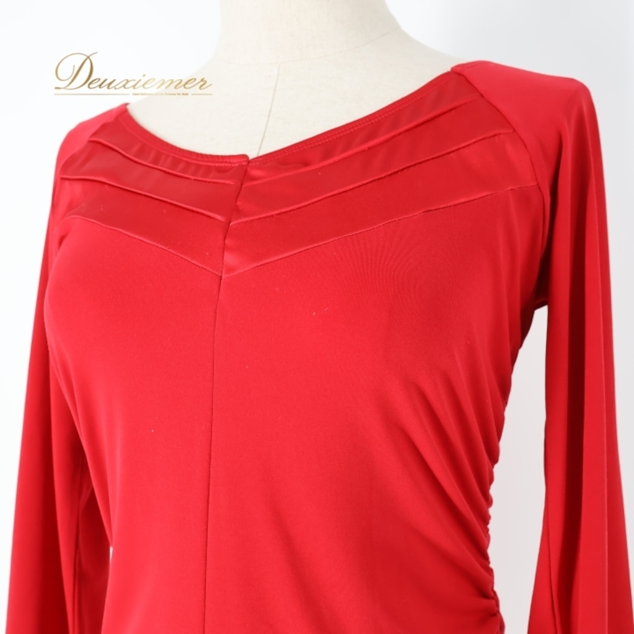 社交ダンス 衣装 トップス ブラウス レッド系 チャコット Chacott 練習 レッスン 無地 シンプル 長袖 赤 上品 伸縮 ストレッチ かわいい パーティー イベント ステージ ダンス衣装 鮮やか