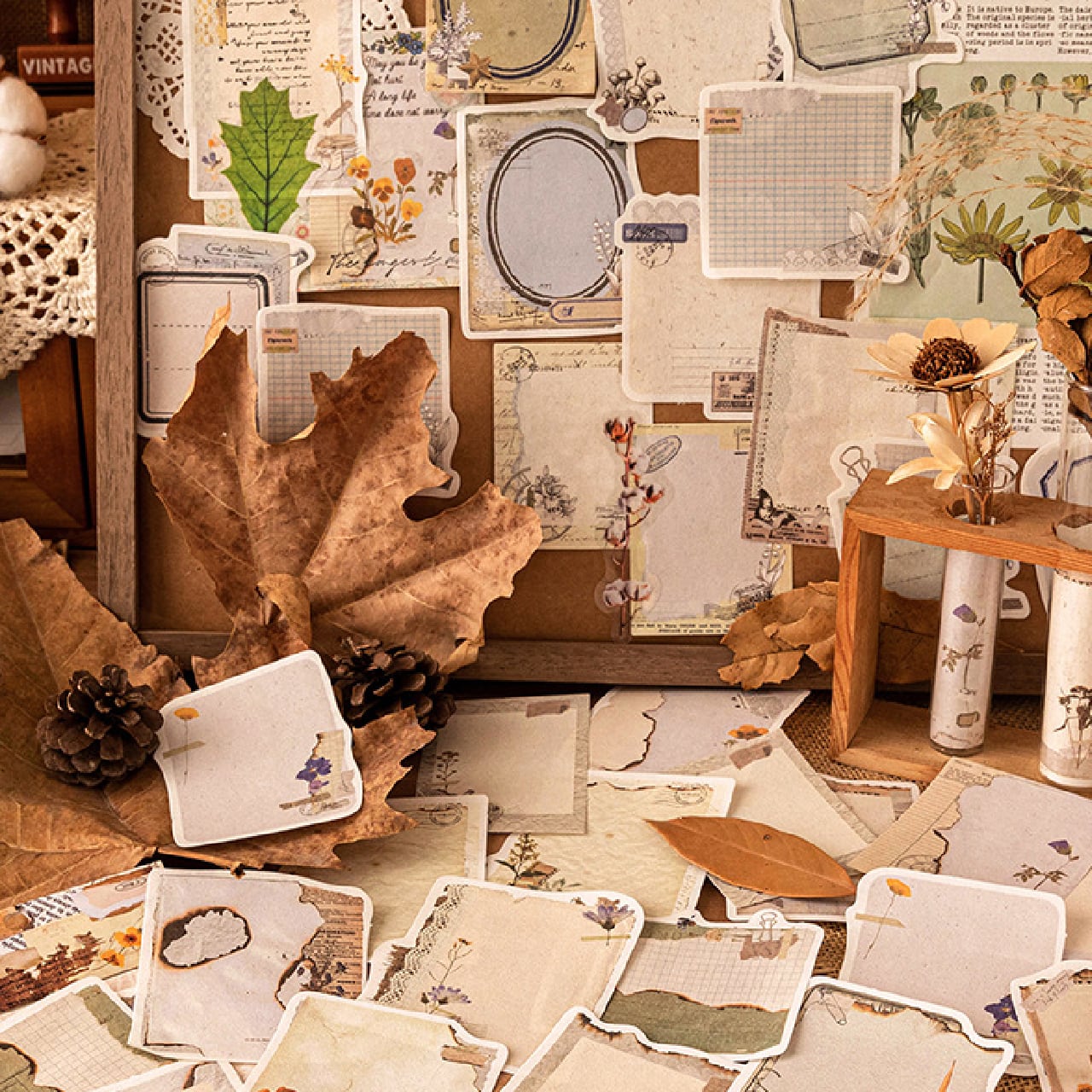 ヴィンテージ風 素材紙 紙活 全4種 30枚 レトロ ヴィンテージ ベーシック 装飾 Diy 標本 コレクション ルネッサンス 真夏 夜 夢 自然 原稿 フレーム ミドルパック 葉っぱ 楽器 方眼紙 蝶 花 絵画 大人可愛い 可愛い かわいい レトロポップ 英字 ほぼ日