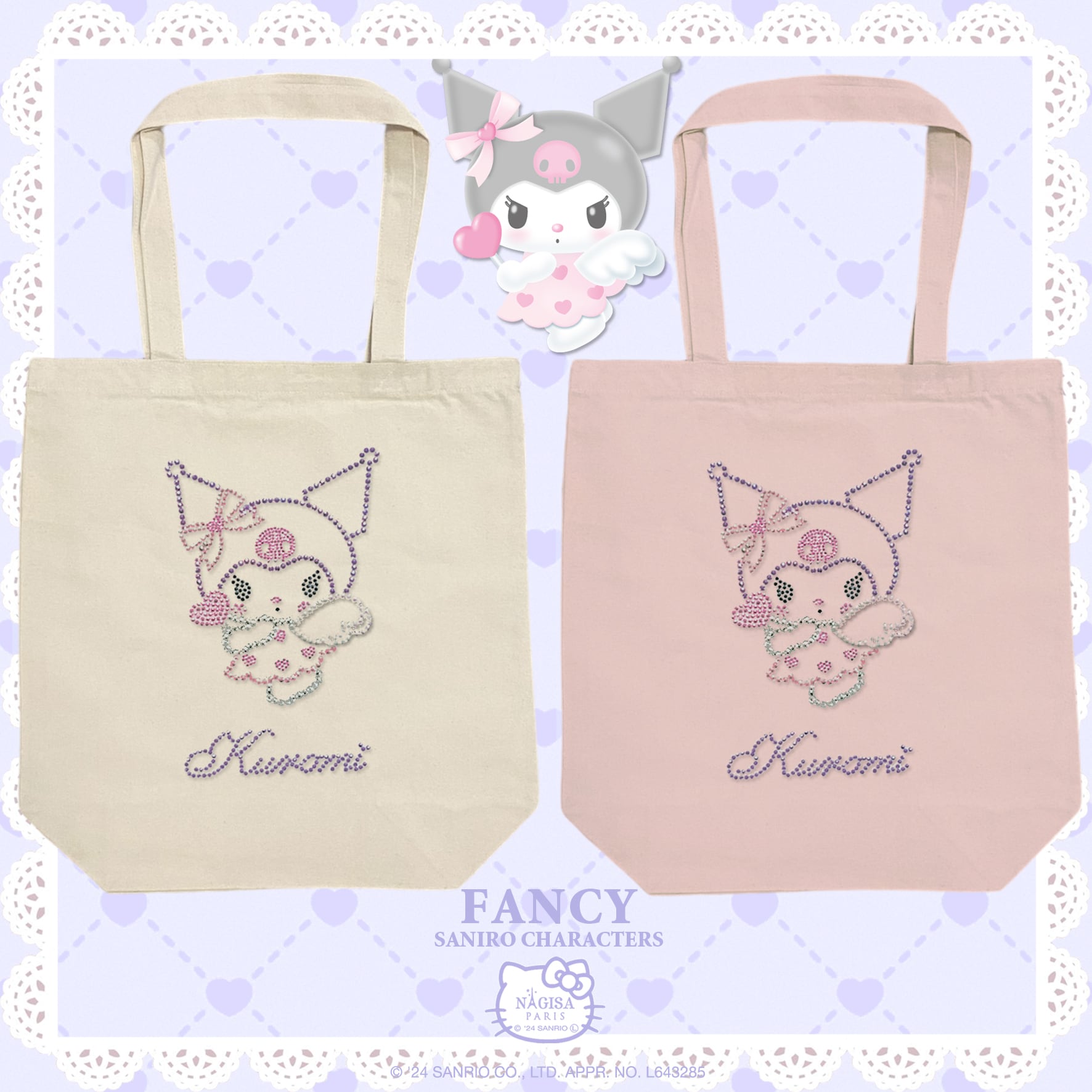 エンジェルクロミ ラインストーントートバッグ Angel Kuromi Rhinestones bag