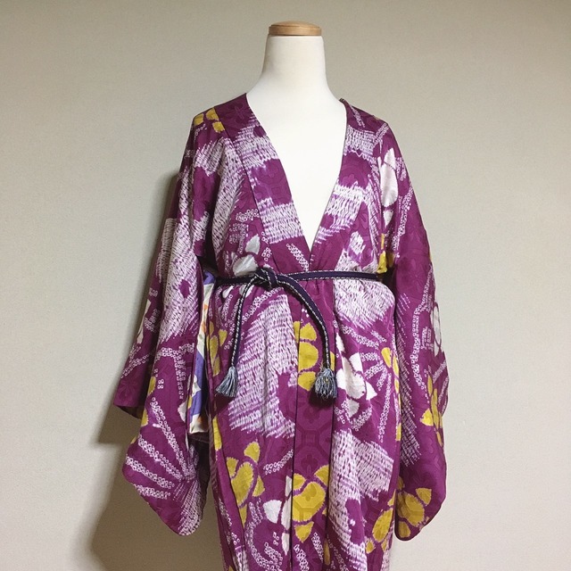 Vintage HAORI SHIBORI Silk purple × White