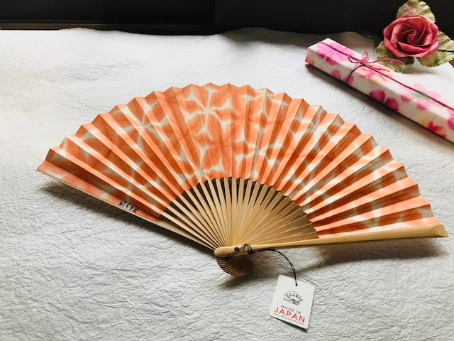 京都黒谷和紙 扇子 雪花絞り 女性用 (橙)