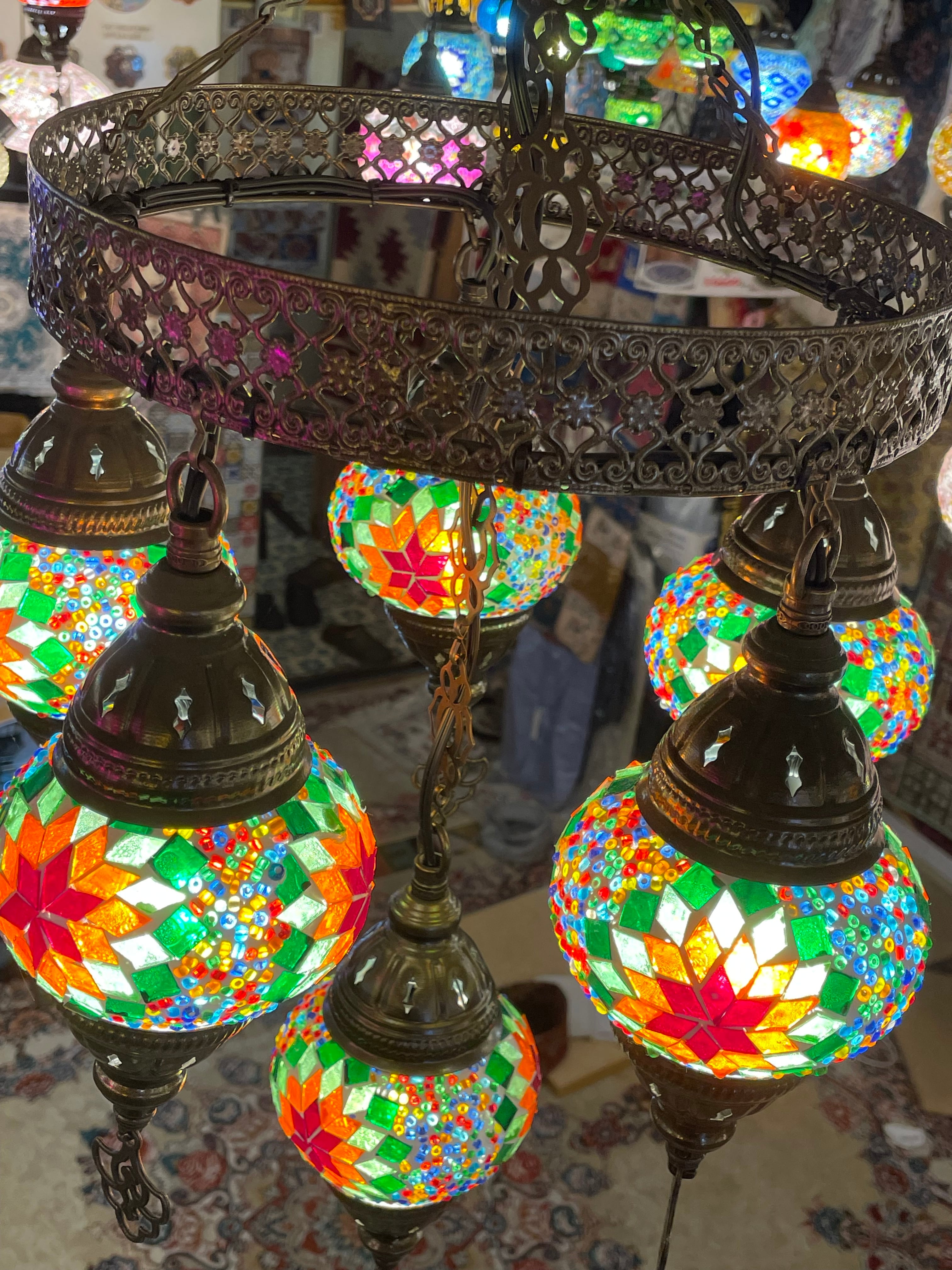 トルコモザイクランプ6連シャンデリア 【シーリング接続