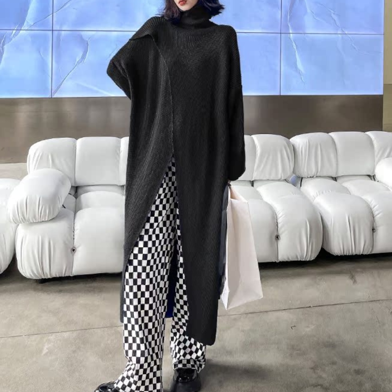 Fashionable turtleneck sweater dress(ME046)