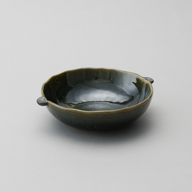 【419】 織部耳付ボール 縦幅17.5cm 横幅15.5cm 高さ4.7cm 300g  丸田商店