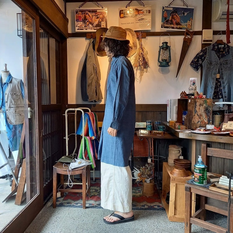 10's~30's フレンチリネン アンティークナイトドレス インディゴ染め