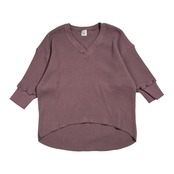 6 ROKU ロク ユナイテッドアローズ ワッフル生地 Vネック 七分袖 サーマル シャツ カットソー /くすみパープル系