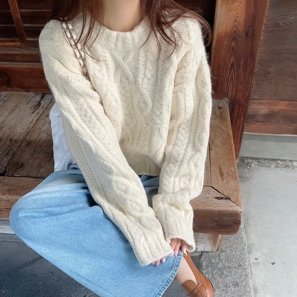Loose cable knit / White(10月下旬〜11月上旬頃発送予定)