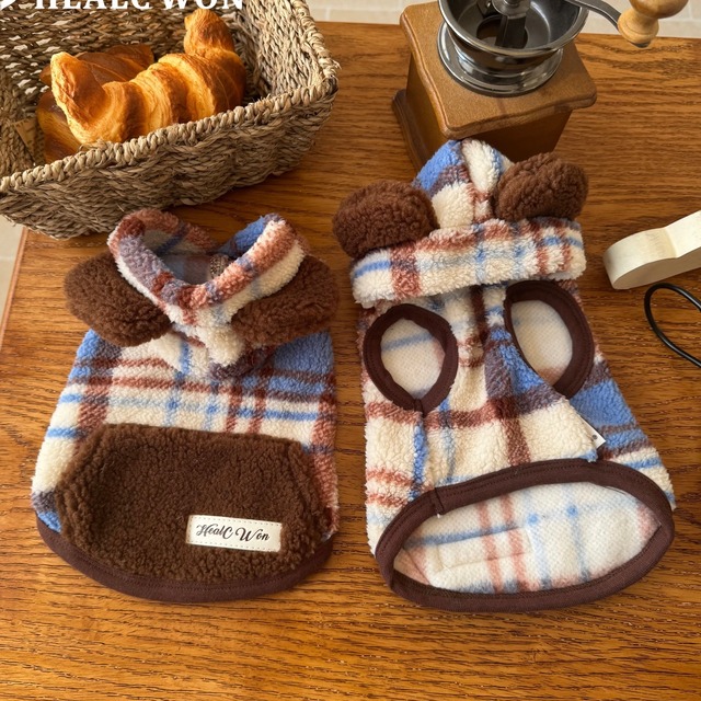 plaid bear ear hoodie