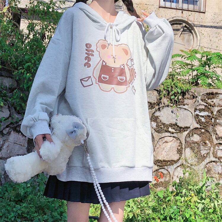 プリント柄フードプルオーバー セーター レディーススプリングオータムルーズブラウス 大人ガーリー スウィート キュート カジュアル 春物 秋物 萌量不足21931054814