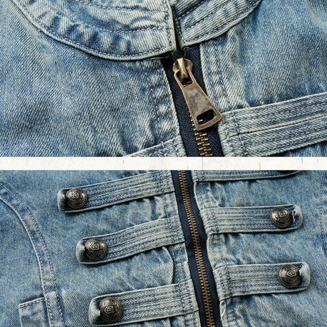 ノーカラークロップドナポレオンデニムジャケット 2col R02714