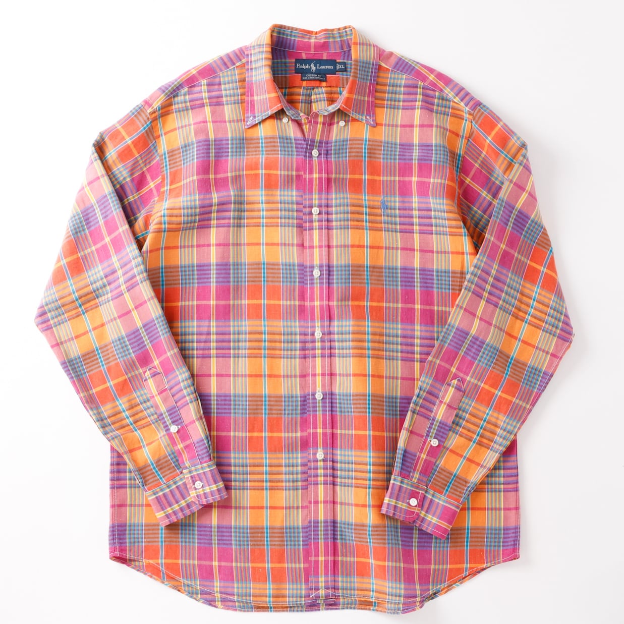 極美品】80s Ralph Lauren special linen silk check shirt big size 