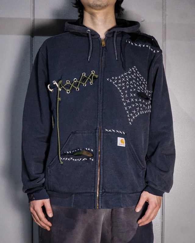 【add(C)vintage】“Original Remake”Lace Up× Stitch Design Zip Up Hoodie