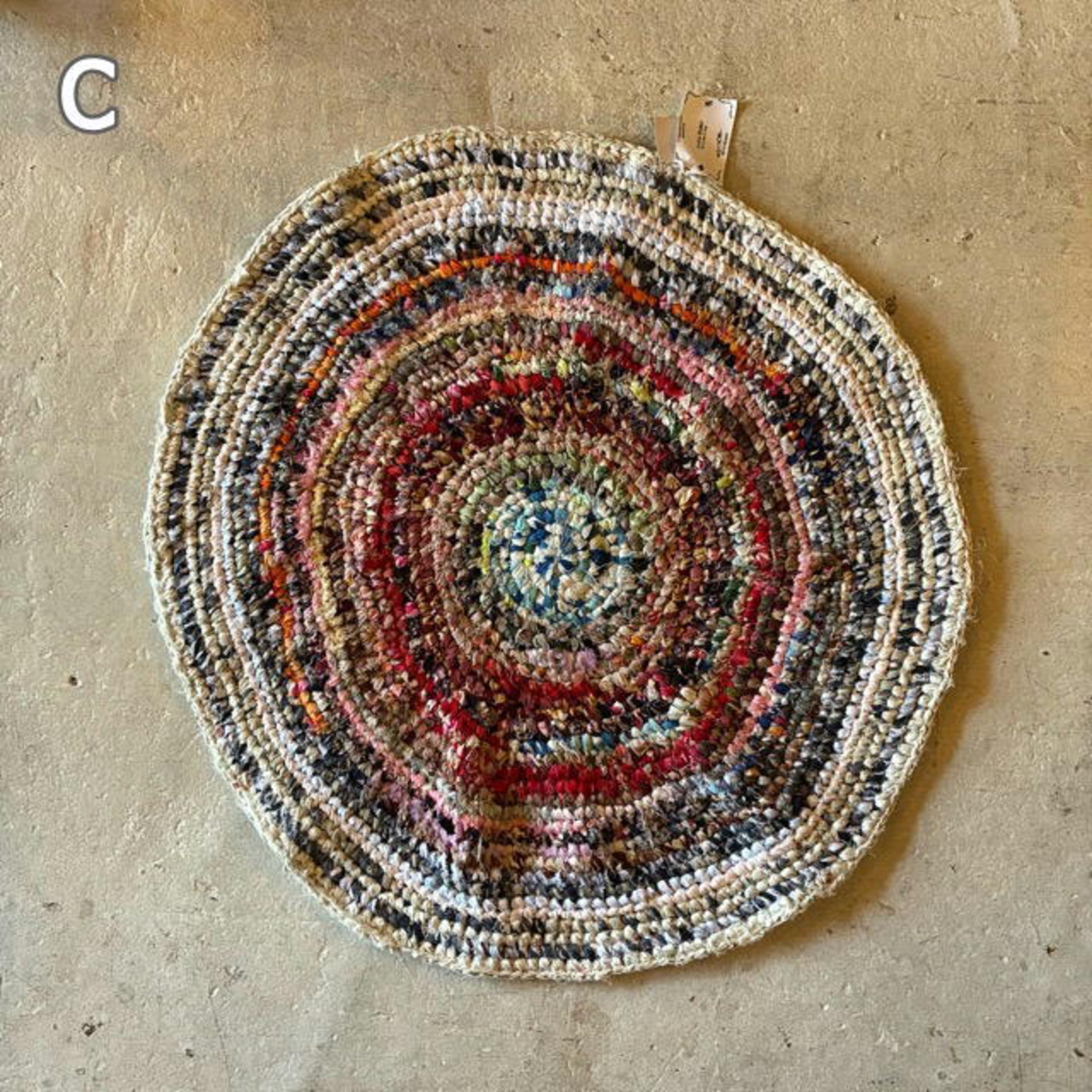 TOPANGA Homefurnishing　Recycle Cloth Rug Multi　80×80cm　リサイクルクロスラグ　ラウンド　全3色　マルチ　丸　ベッド　ラグマット　リビング　玄関　椅子　サイドテーブル　コットン　1点もの